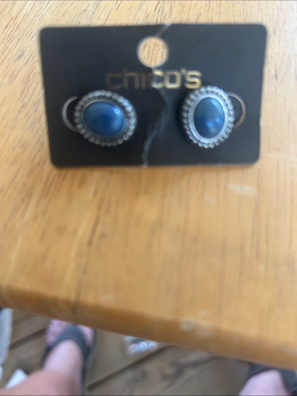 Chico's Silver-Tone Earrings with Deep Blue Cabochons